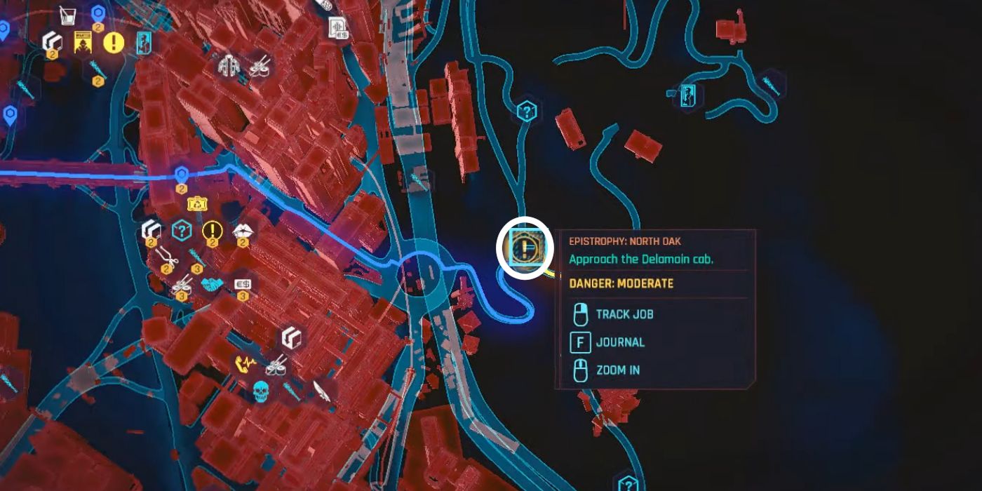 صورة لموقع Delamin Cab على خريطة North Oak في لعبة Cyberpunk 2077